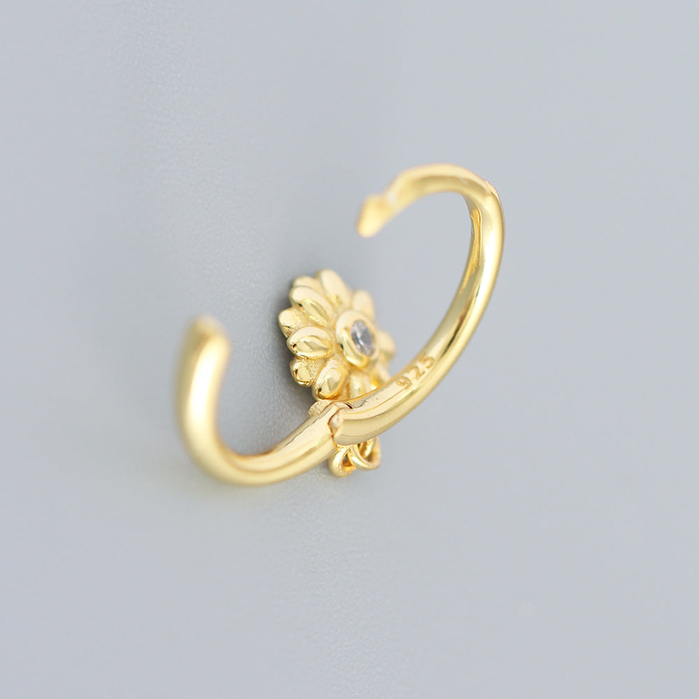 925 Sterling Silver Small Flower Hoop Earrings