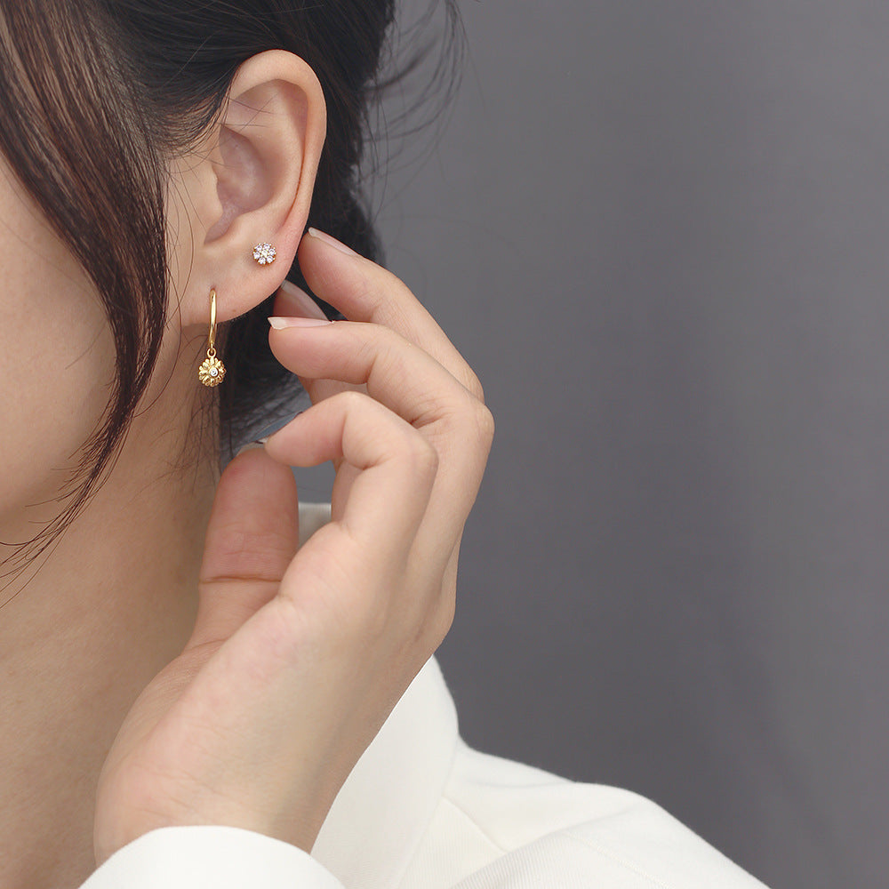 925 Sterling Silver Small Flower Hoop Earrings