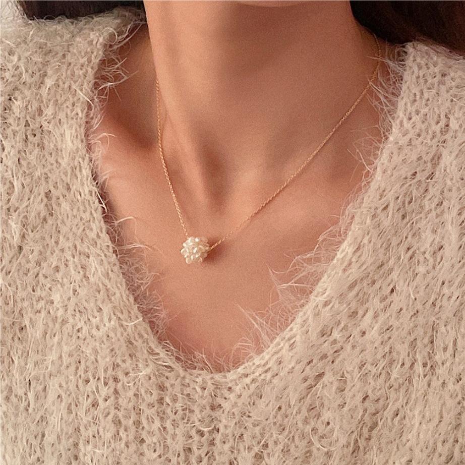 925 Sterling Silver Freshwater Pearl Ball Shape Pendant Necklace