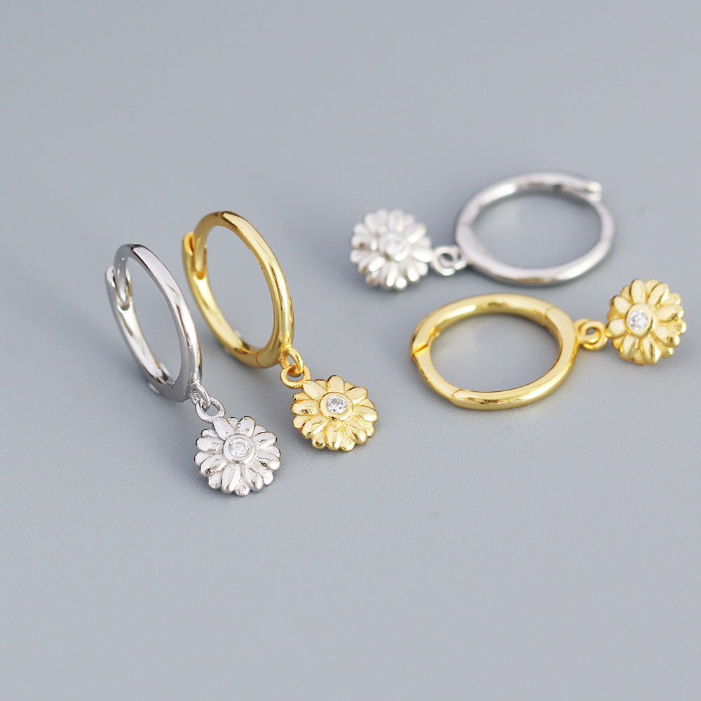 925 Sterling Silver Small Flower Hoop Earrings
