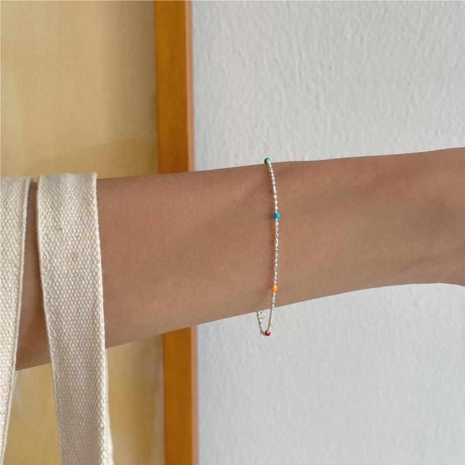 925 Sterling Silver Colorful Ball Bead Chain Bracelet Bangle