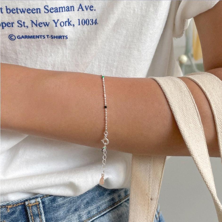 925 Sterling Silver Colorful Ball Bead Chain Bracelet Bangle