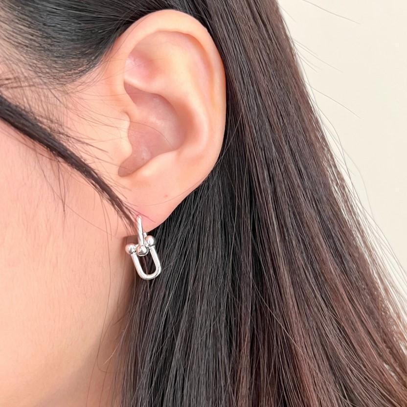925 Sterling Silver U Shape Pin Earrings U Shaped Pinball Linked Drop Earrings