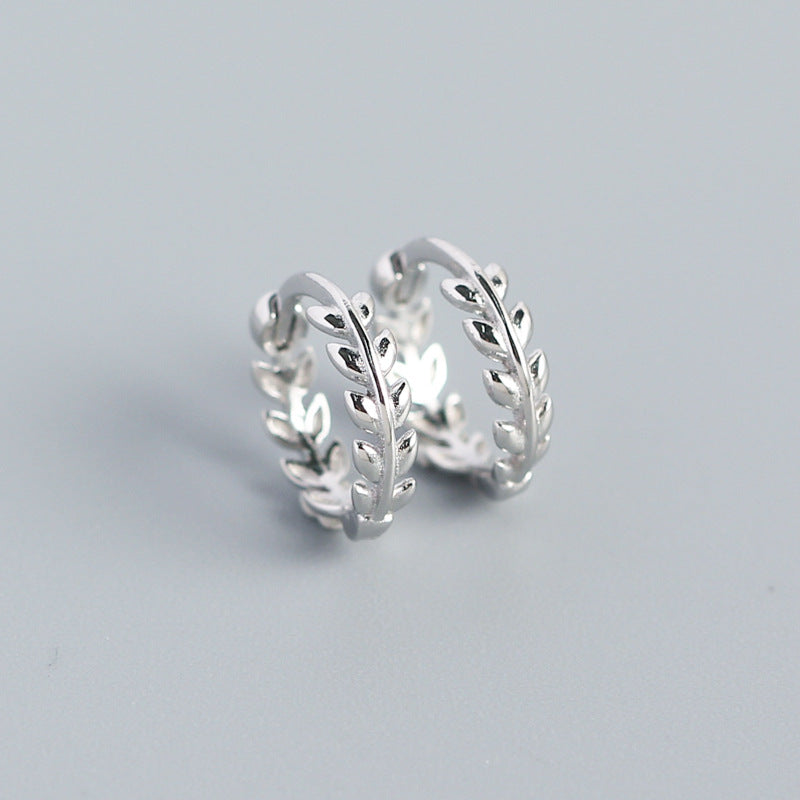 925 Sterling Silver Leaf Small Hoop Earrings