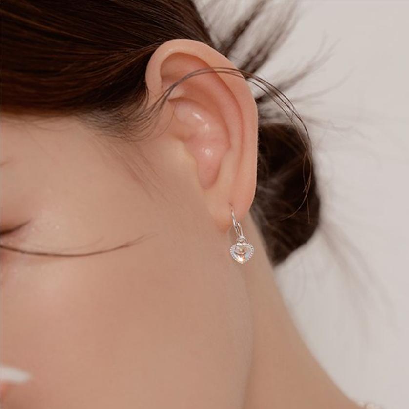 925 Sterling Silver Heart Charm Hoop Earrings