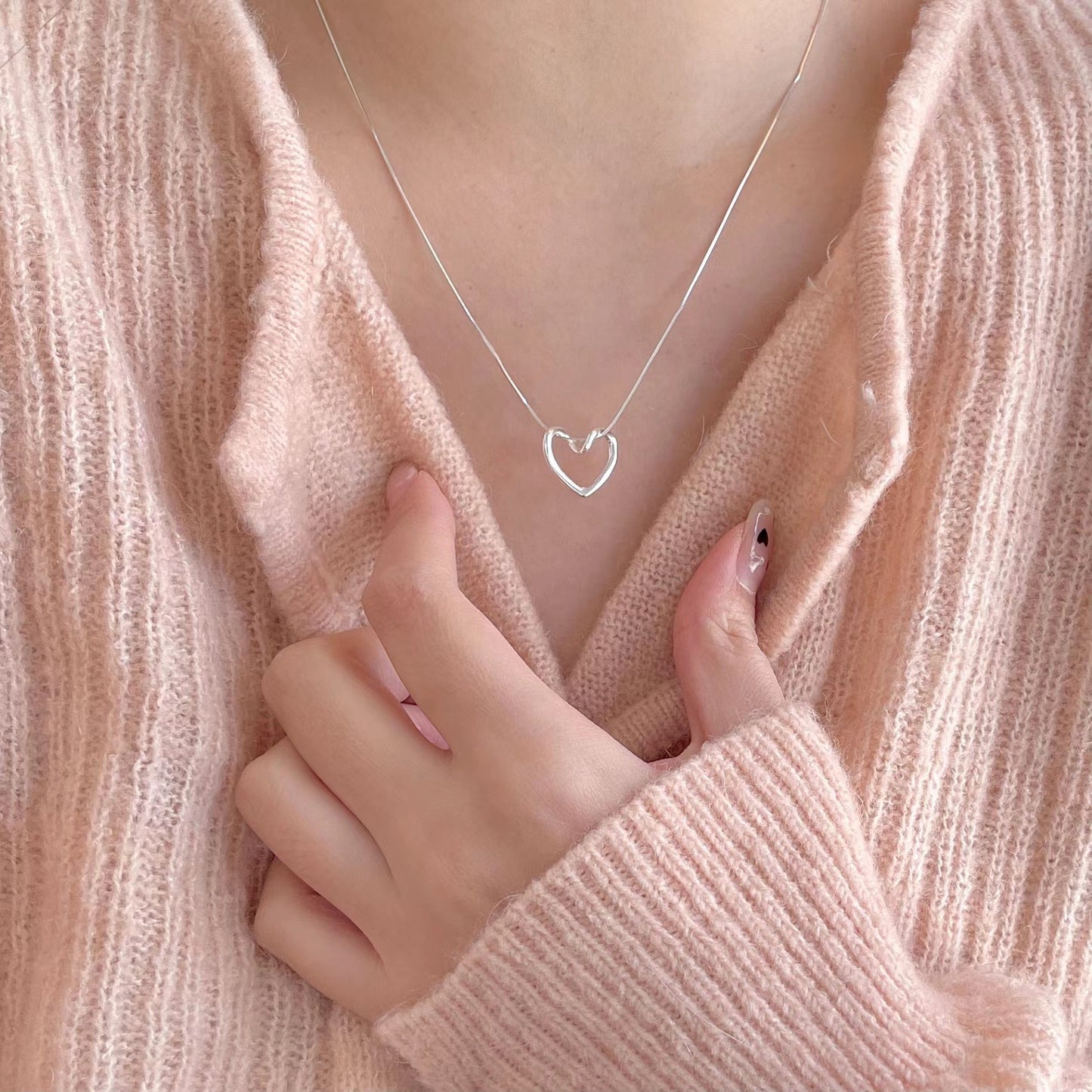 925 Sterling Silver Slim Heart Pendant Necklace