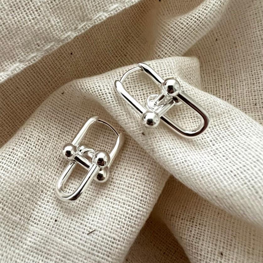925 Sterling Silver U Shape Pin Earrings U Shaped Pinball Linked Drop Earrings