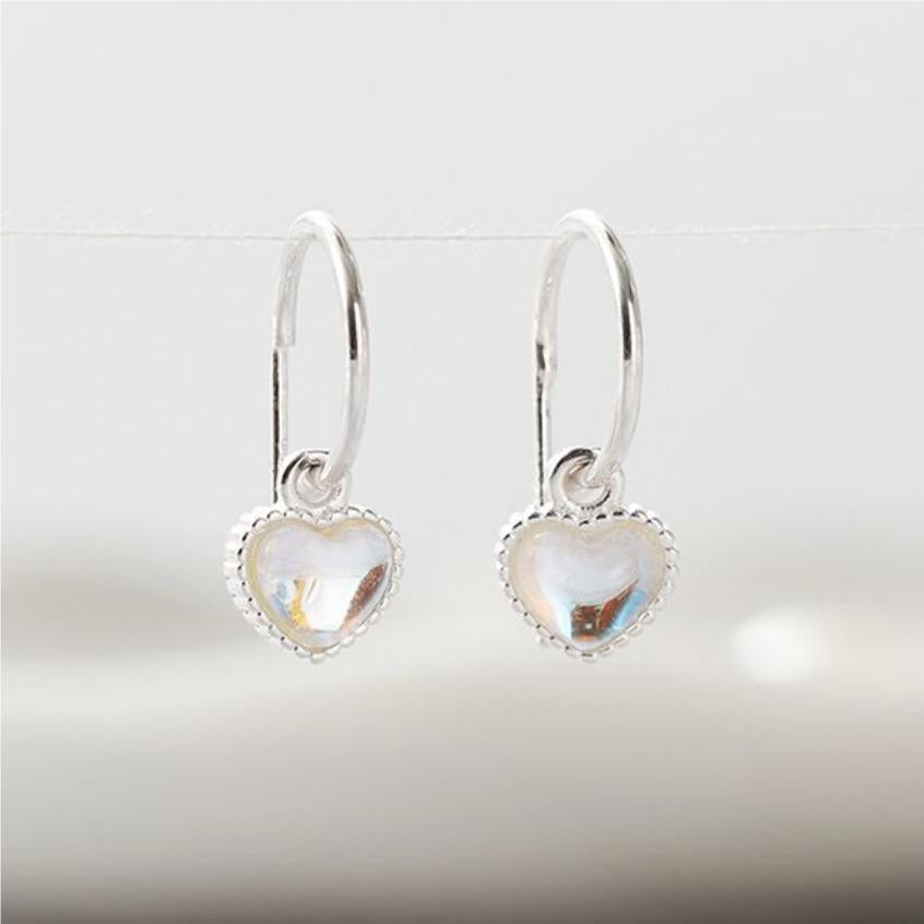 925 Sterling Silver Heart Charm Hoop Earrings