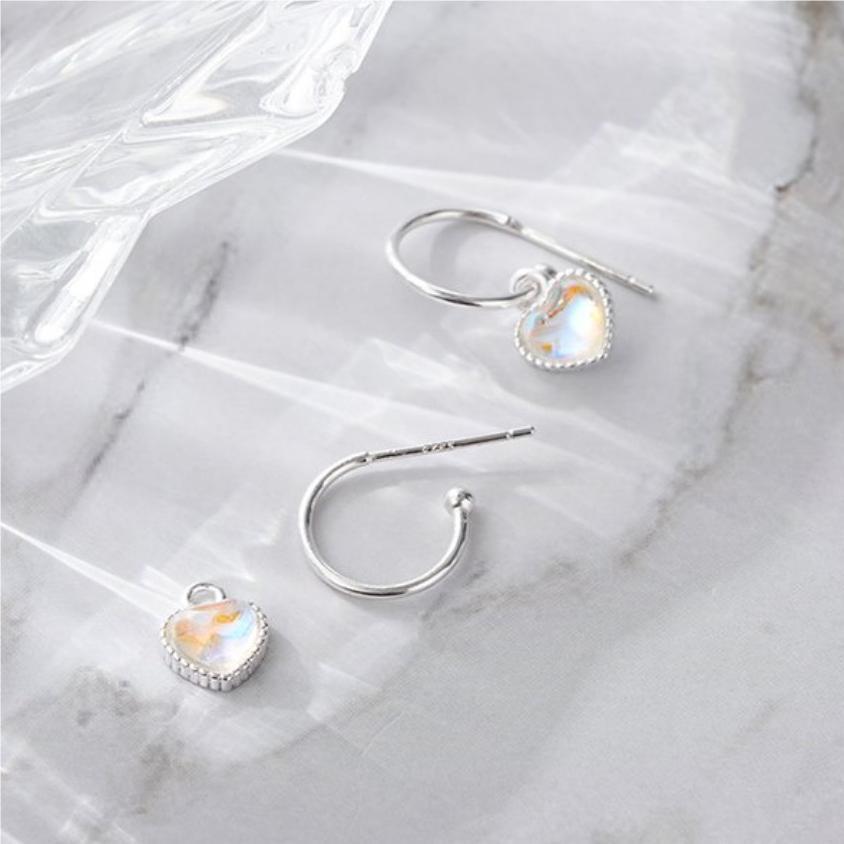 925 Sterling Silver Heart Charm Hoop Earrings