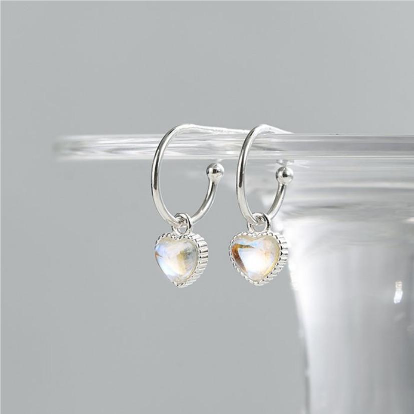 925 Sterling Silver Heart Charm Hoop Earrings