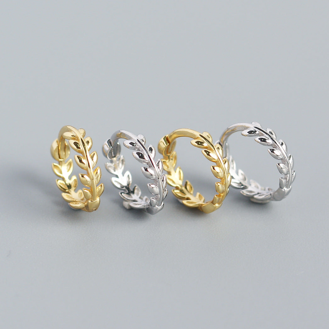 925 Sterling Silver Leaf Small Hoop Earrings