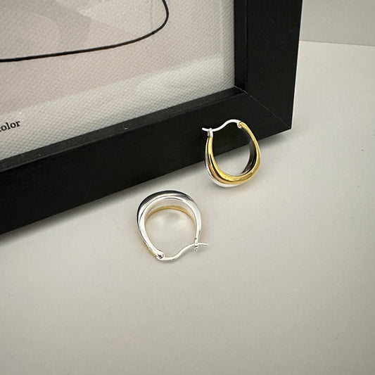 925 Sterling Silver Two Color Hoop Earrings