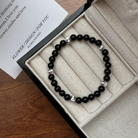 925 sterling silver cat-eye black agate bracelet