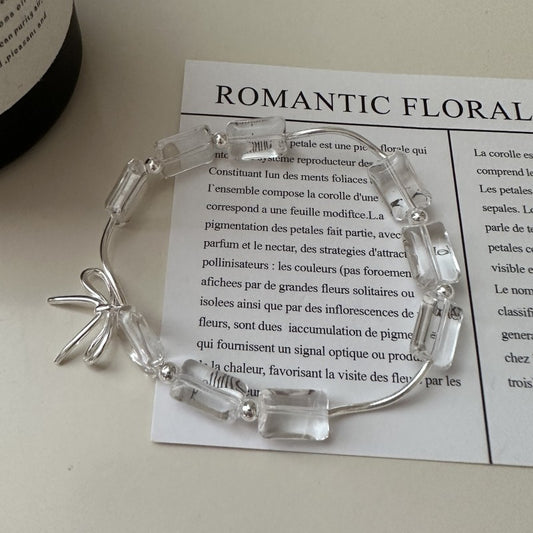 925 sterling silver fashion bow white crystal bracelet