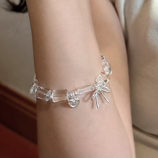 925 sterling silver fashion bow Love white crystal bracelet