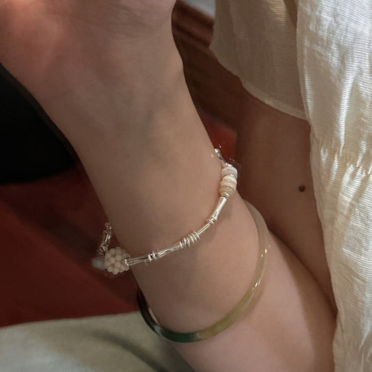 925 sterling silver simple fritillion bead bead bracelet