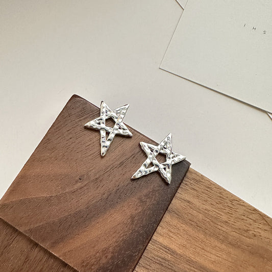 925 sterling silver simple texture sense star earring