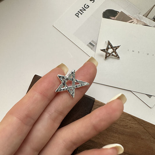 925 sterling silver simple texture sense star earring