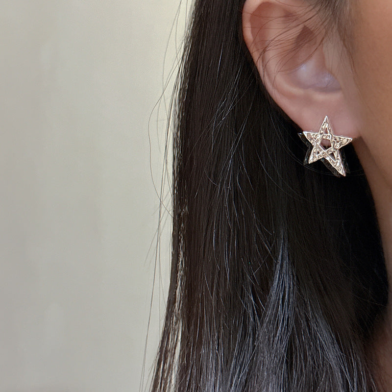 925 sterling silver simple texture sense star earring