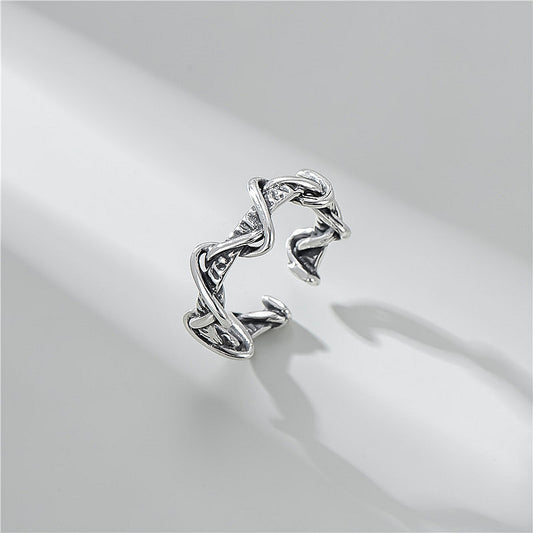 925 sterling silver fashion Water Wave textured ring