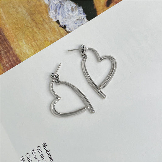 925 sterling silver fashion simple split heart earring