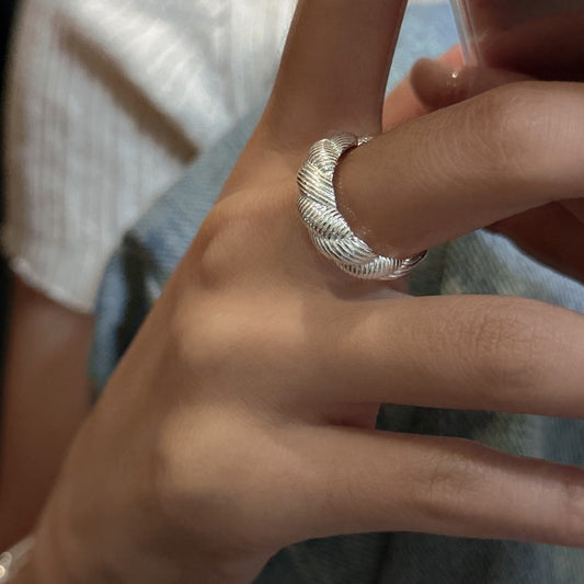 925 sterling silver fashion textured croissant ring