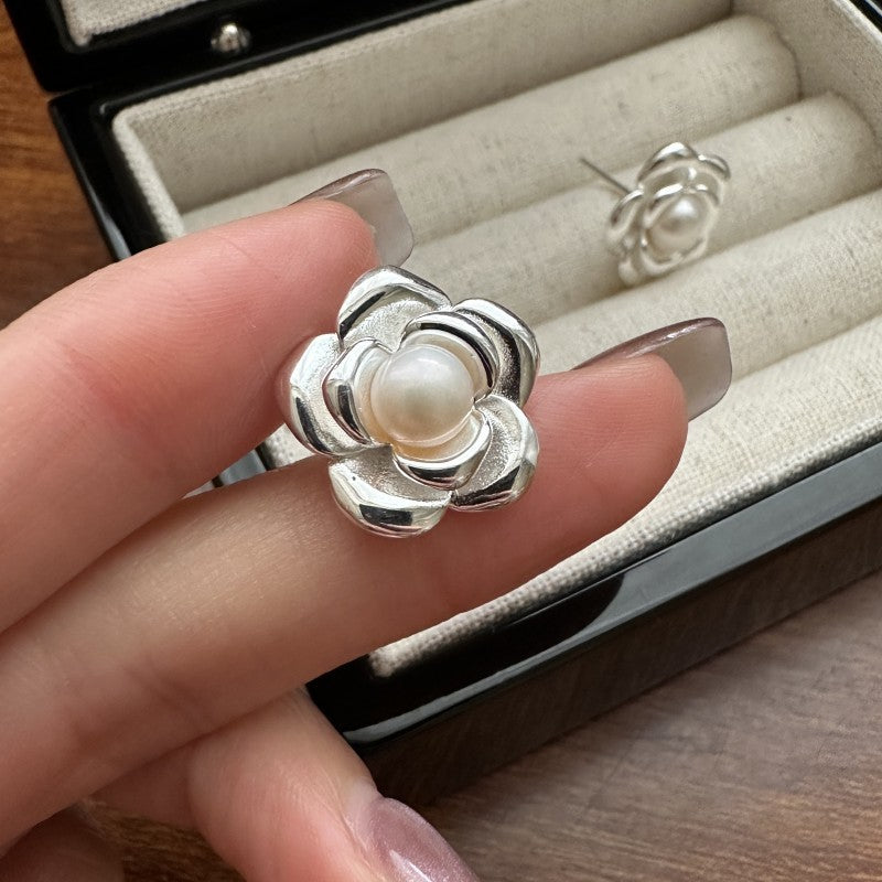 925 sterling silver stylish simple camellia earring