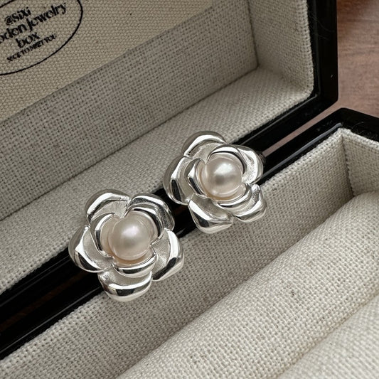 925 sterling silver stylish simple camellia earring