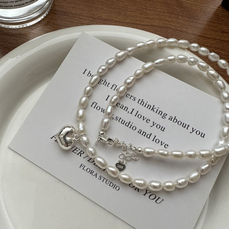 925 sterling silver fashion love pearl necklace