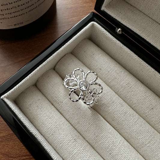 925 sterling silver simple summer flower chic ring