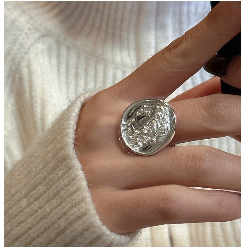 925 sterling silver simple portrait fashion ring
