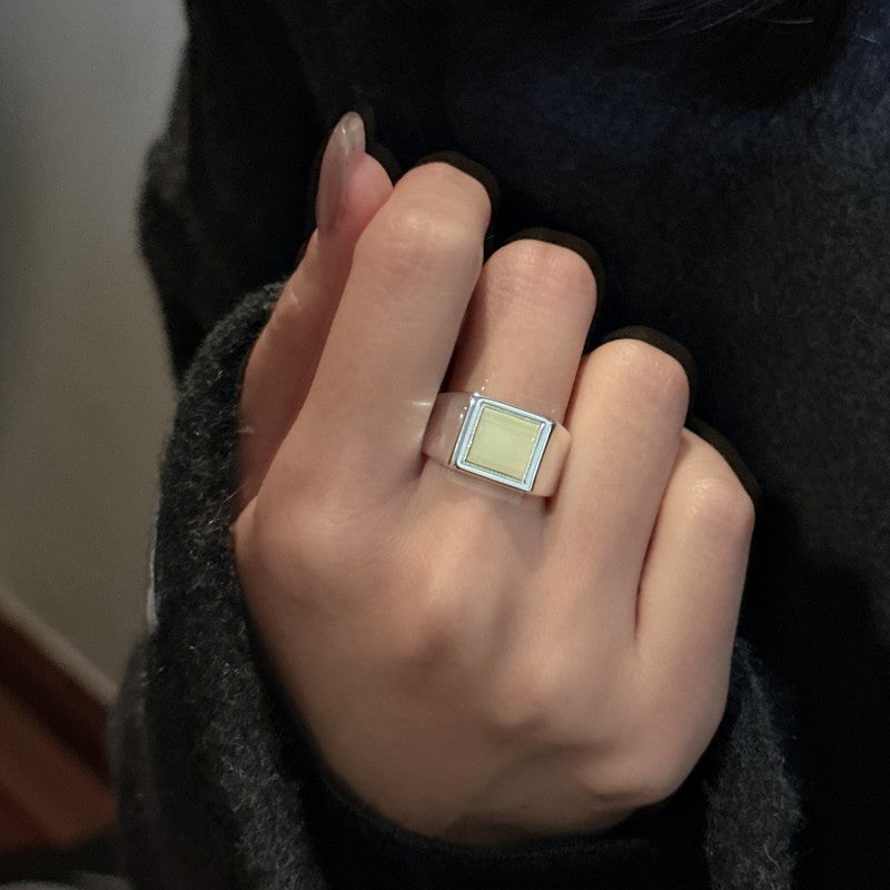 925 sterling silver simple square design ring