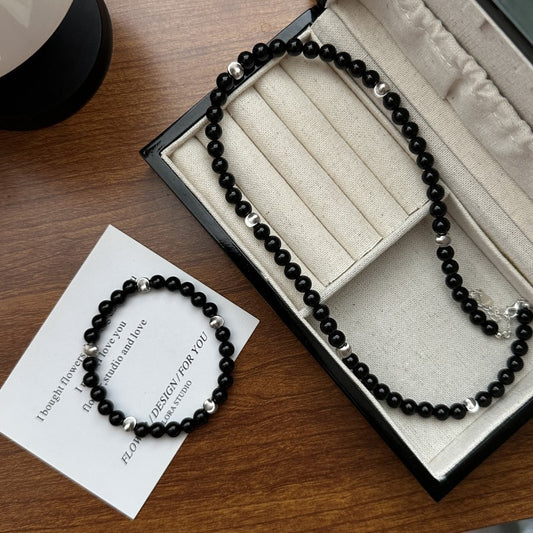 925 sterling silver cat-eye black agate bracelet