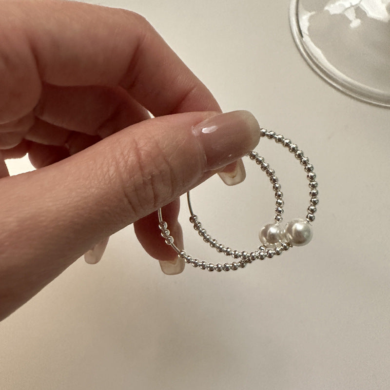 925 Sterling Silver Beaded Pearl Hoop Earrings