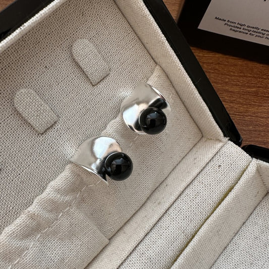 925 sterling silver simple matte black agate earrings