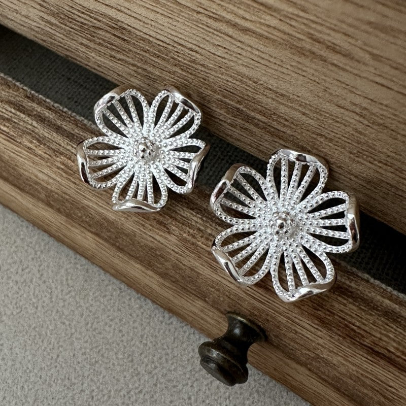 925 sterling silver simple design big floral earring