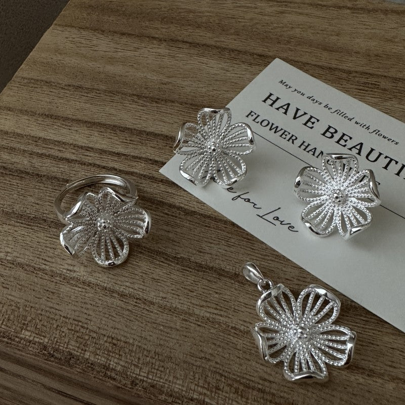 925 sterling silver simple design big floral earring