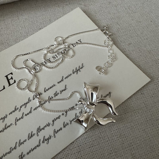 925 sterling silver fashion bow necklace