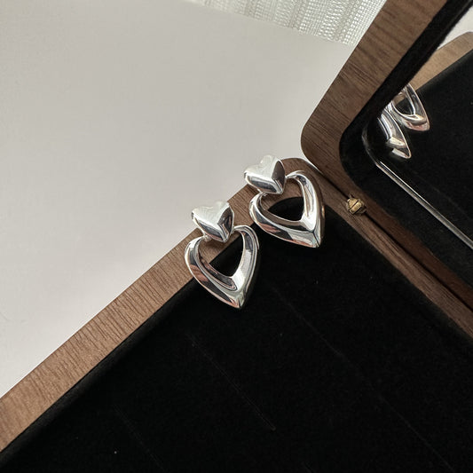 925 Sterling Silver Drop Heart Earrings