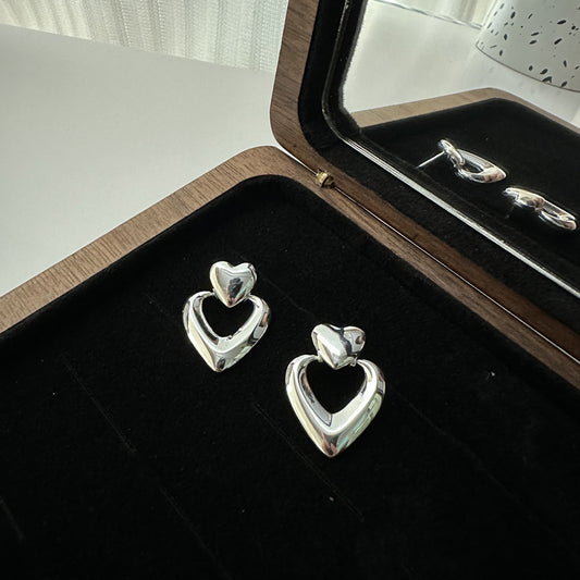 925 Sterling Silver Drop Heart Earrings