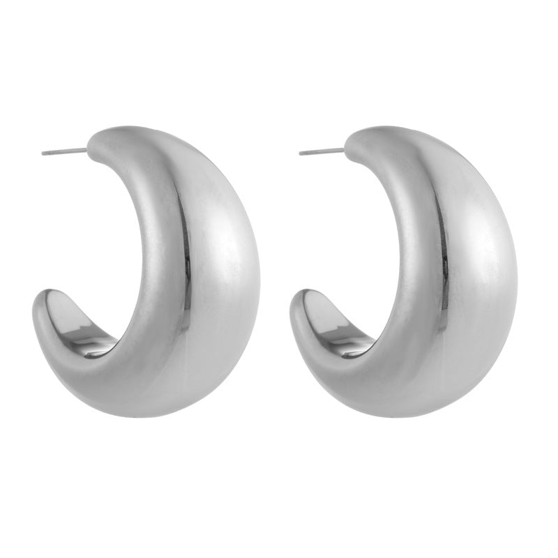 Plain circle curved light luxury fashion earring