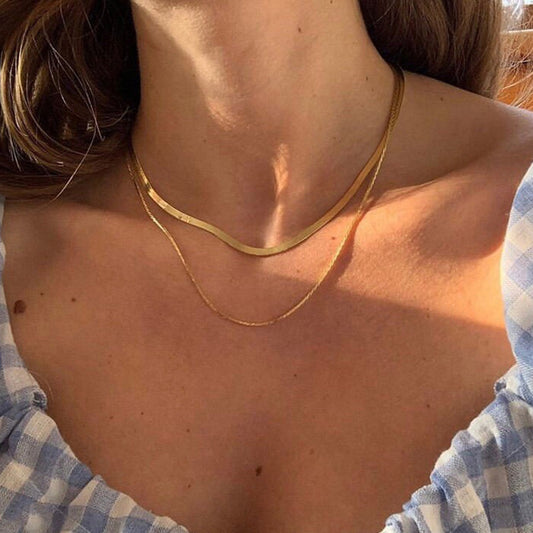 Double snake-bone chain flat chain necklace
