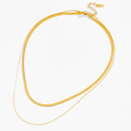 Double snake-bone chain flat chain necklace