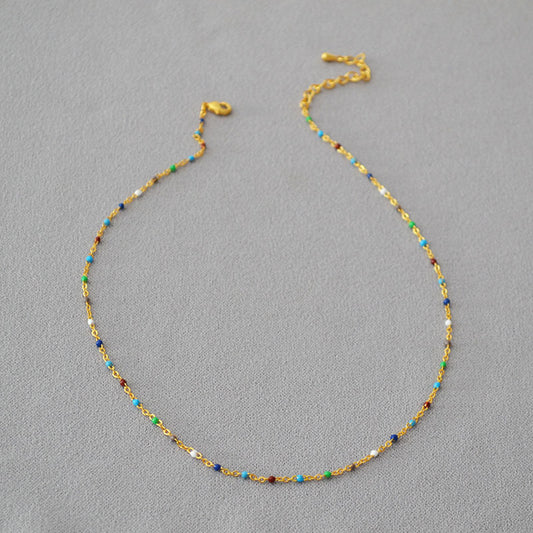 Fashion Brass Necklace With Colorful Beads