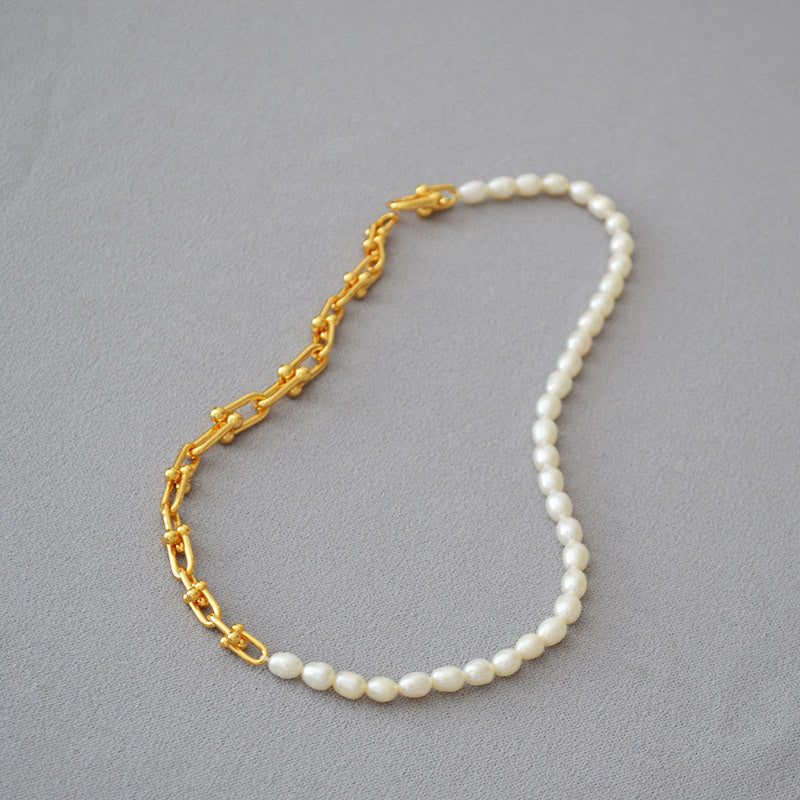 Brass Freshwater Pearl U-shaped Necklace