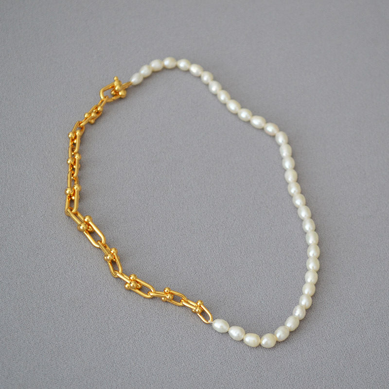 Brass Freshwater Pearl U-shaped Necklace