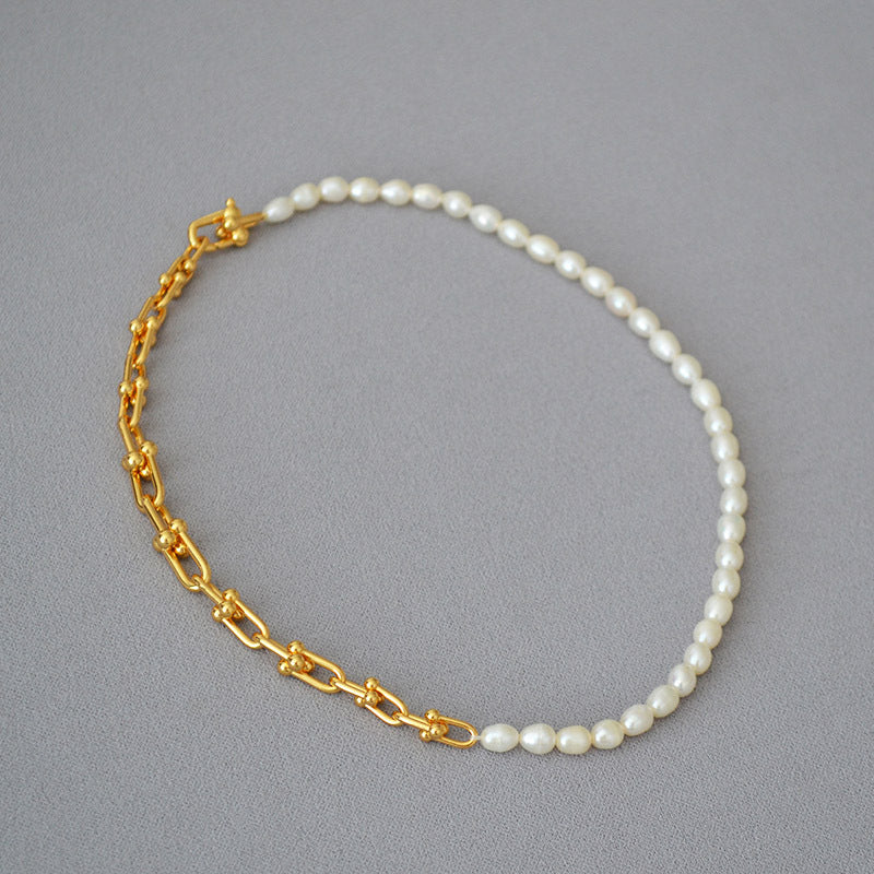 Brass Freshwater Pearl U-shaped Necklace