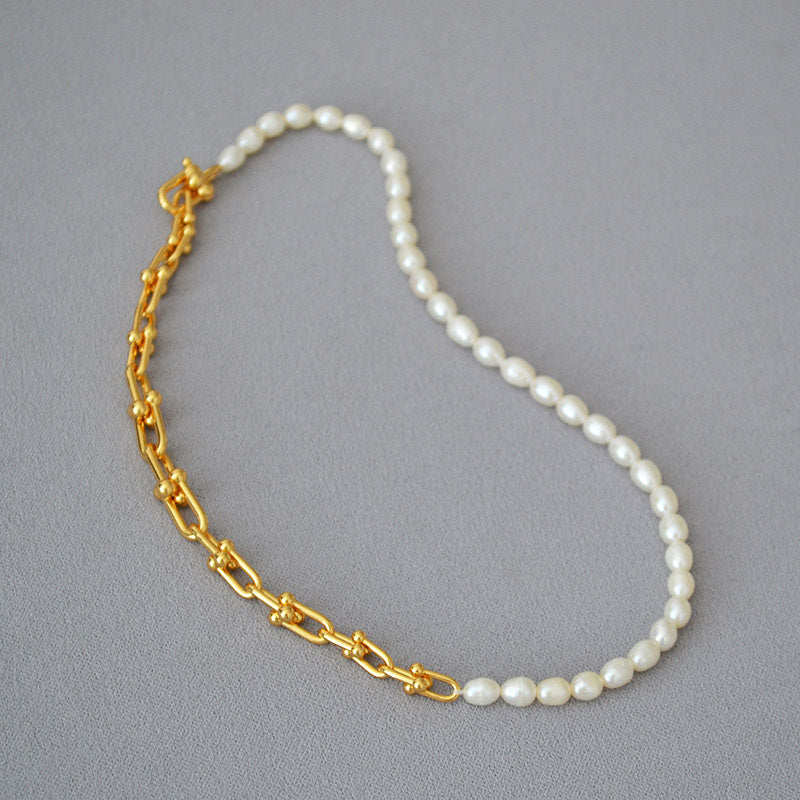 Brass Freshwater Pearl U-shaped Necklace