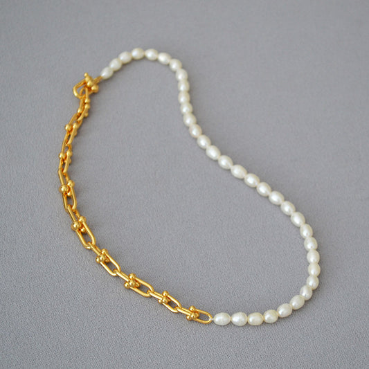 Brass Freshwater Pearl U-shaped Necklace