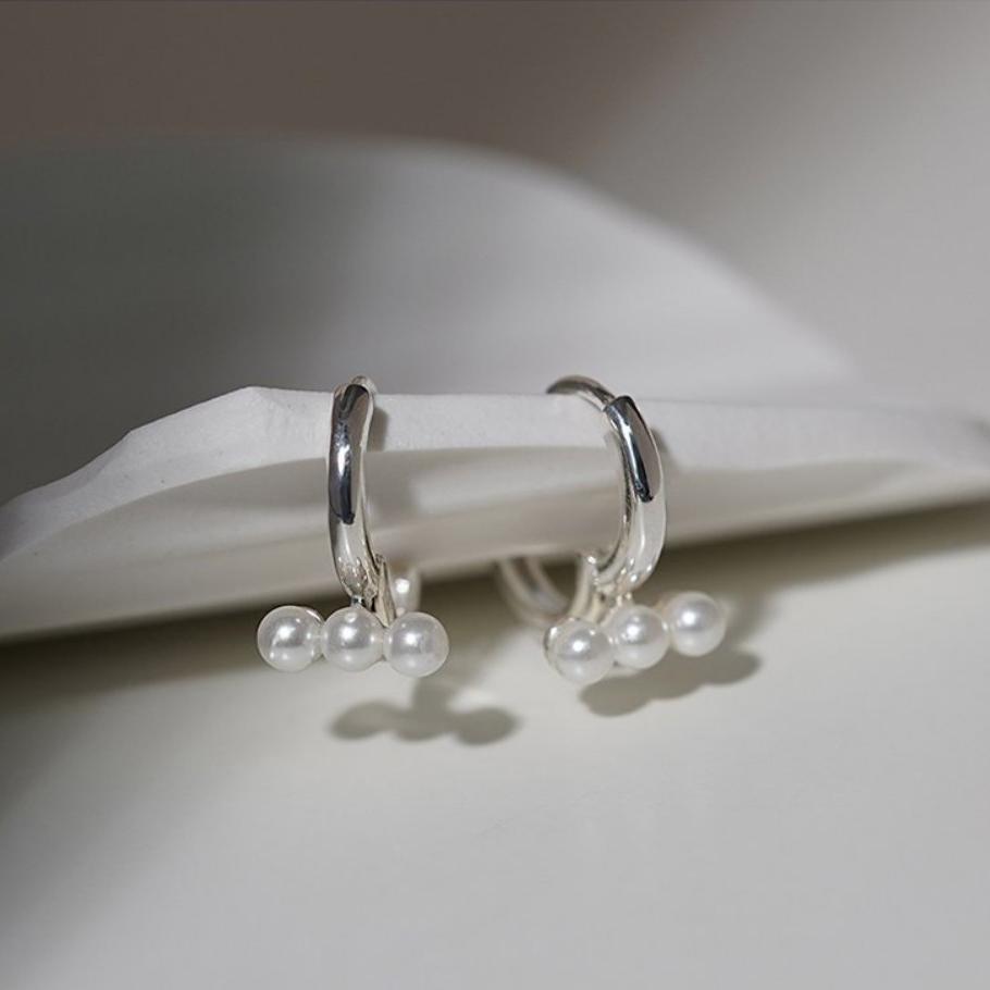 925 Sterling Silver Small Hoop Earring With Pearls